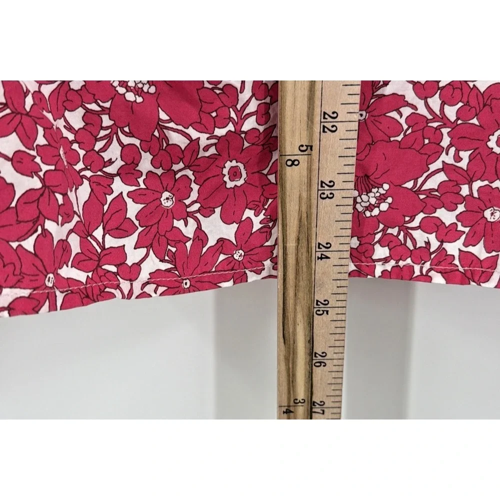 J. Crew Pink Floral Long Sleeve Popover Blouse Top Size Medium Coastal Peasant